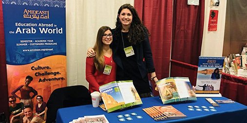 AmideastHQ's tweet photo. Our @AMIDEAST_Abroad team had a great time at #MESA2017DC promoting our #studyabroad programs! #Jordan #Morocco https://t.co/AcAiy625B6