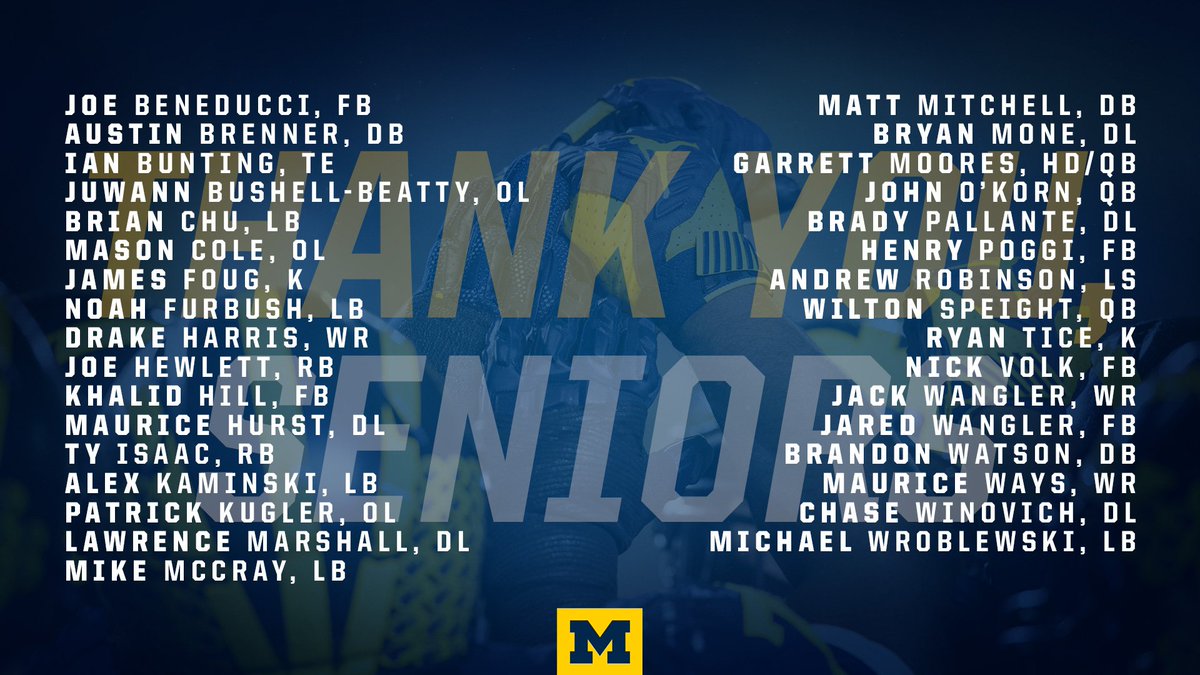 UMichFootball's tweet photo. Thank you, seniors. 

#GoBlue | #BeatOSU https://t.co/XO5QtoOic4