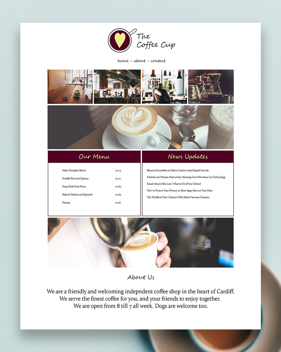 straightfwd_'s tweet photo. Coffee shop looking for a #webdesign refresh? Here is a simple concept. Check back soon for a more elaborate design. #coffeeshops https://t.co/6t1GDa4Ceo