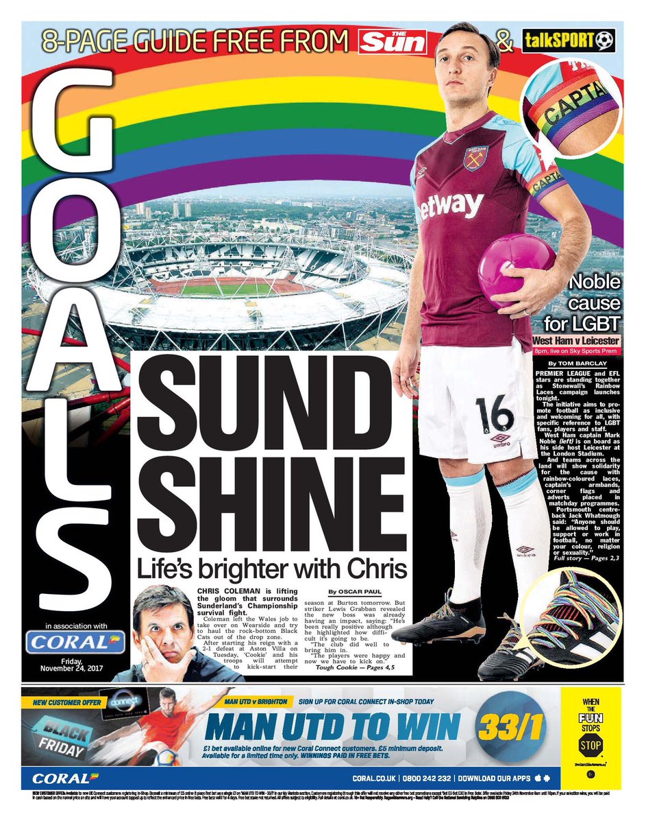 TheSunGraphics's tweet photo. Our Football pullout today. #LGBT #Footballforall #RainbowLacesِ @TomBarclay_ #TheSunGraphics 🏳️🌈 https://t.co/NjXtVtM10k
