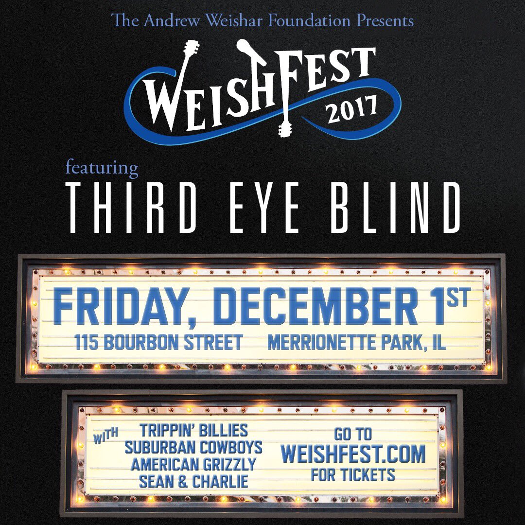 Hey Chicago! Come out and support a great cause next Friday Dec 1st at @weishfest with @weish4ever!All proceeds go to families battling cancer. @thirdeyeblind is headlining and it’s sure to be an event you don’t want to miss.Can’t go? Donate at WeishFest.com #weishfest