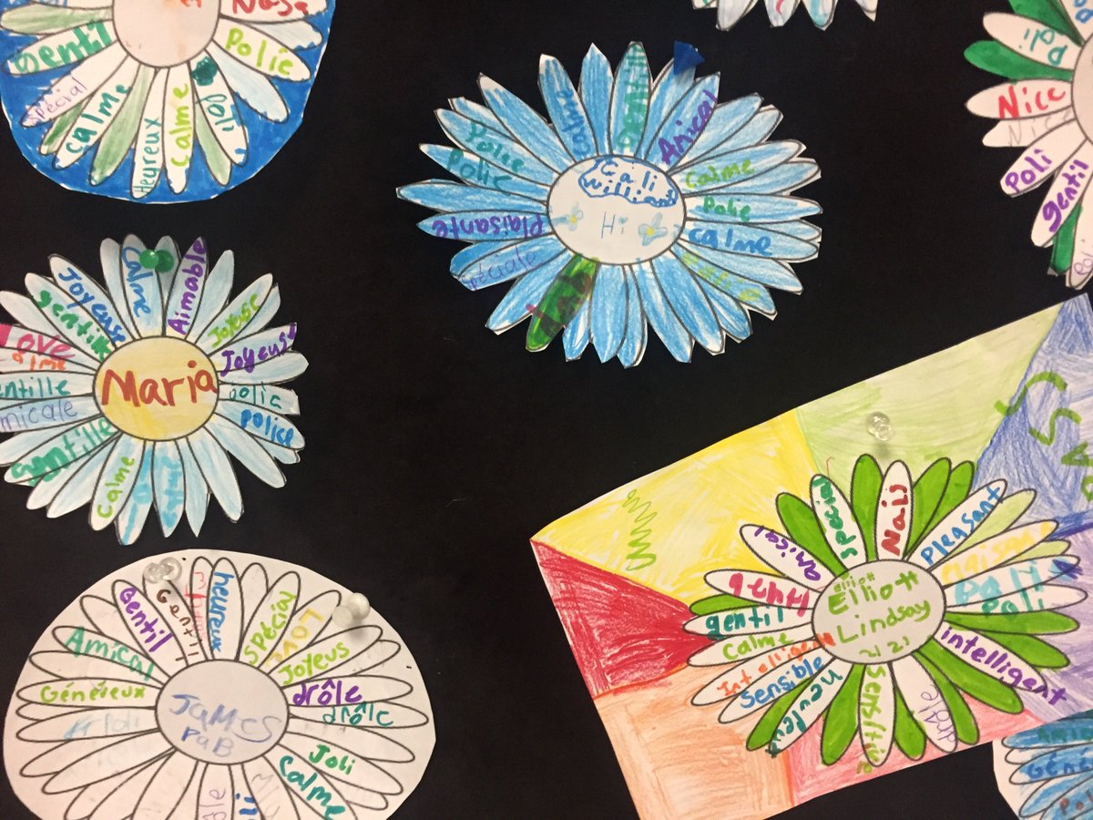 mmewilson234's tweet photo. La semaine de gentillesse! The students passed around flowers and wrote one kind word to each of their peers @StJamesFinn #jamocsb https://t.co/yUCD5fGV9z