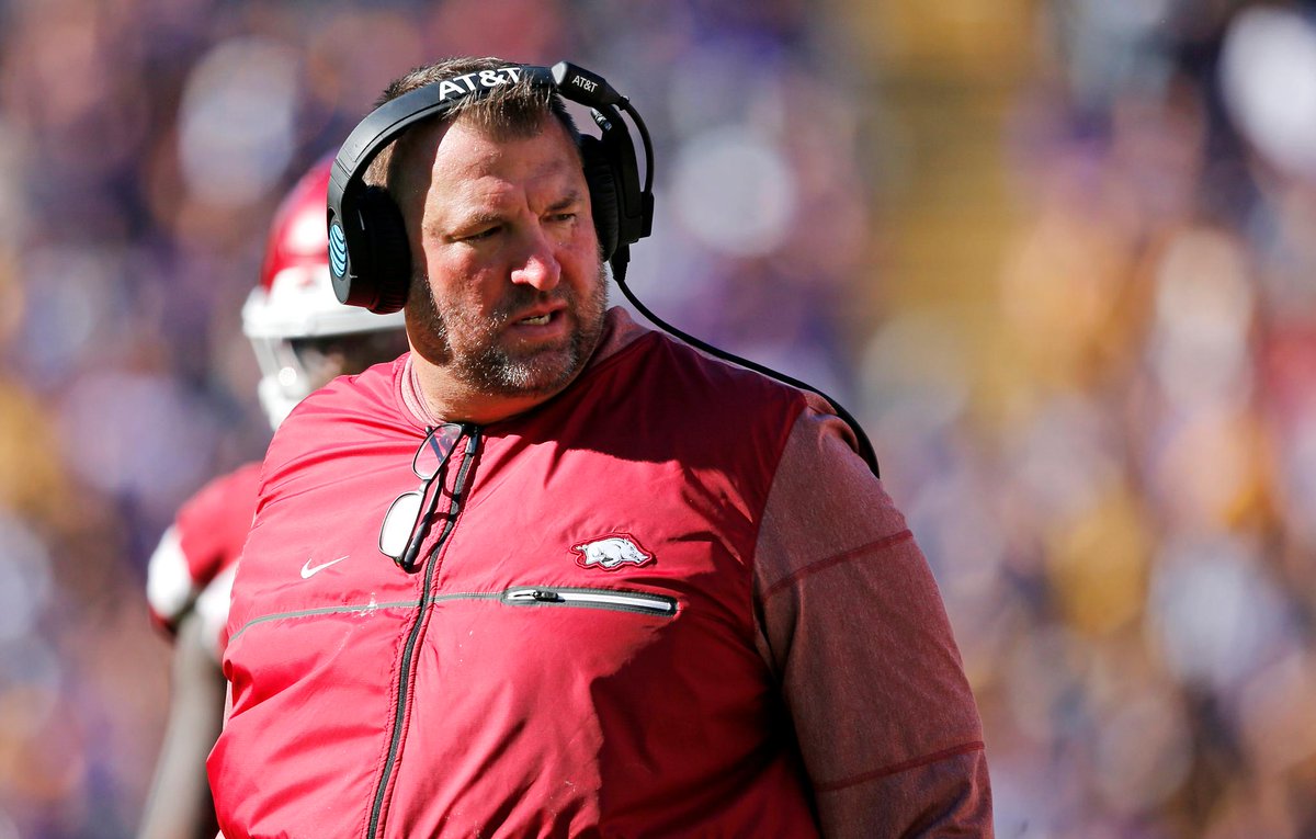 SportsCenter's tweet photo. This Just In: Arkansas announced the firing of football coach Bret Bielema, just minutes after the Razorbacks' loss to Missouri. 

Details: https://t.co/FBjNcN3t3d https://t.co/duSBCD9B4v