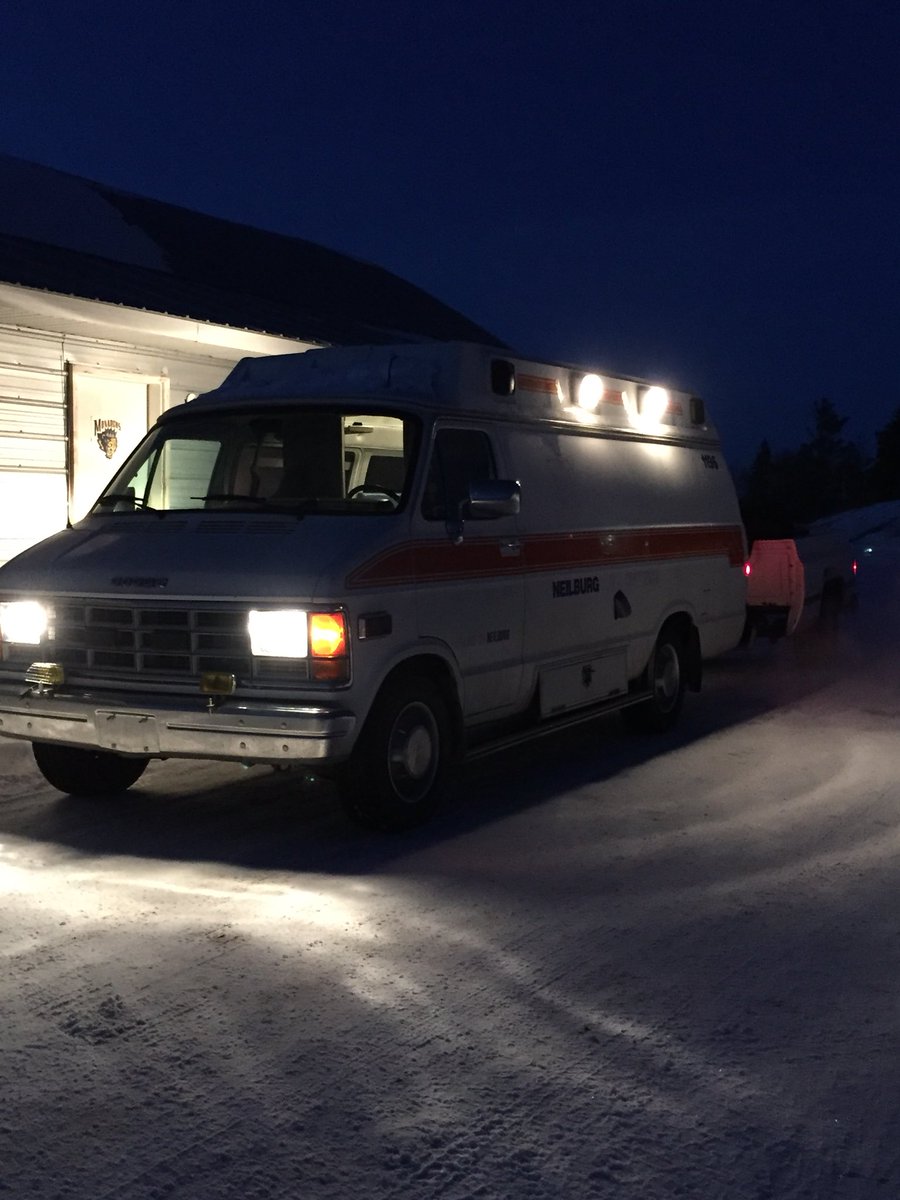 The ambulance is loaded up and ready to head north for the battle of the Monarchs. <a href="/KMonarchs/">Kitscoty Monarchs</a> #SaskAlta