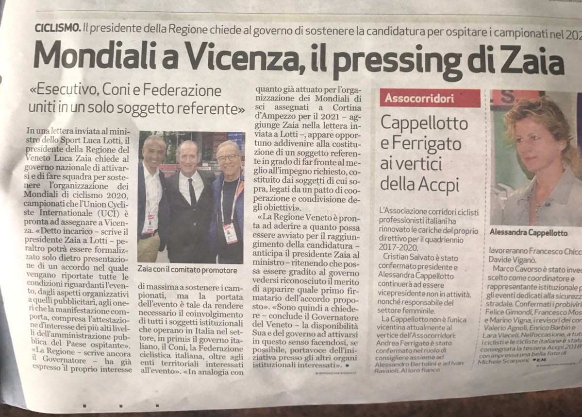 Rassegna stampa #Veneto2020 <a href="/GiornaleVicenza/">Il Giornale di Vicenza</a> <a href="/RegioneVeneto/">Regione del Veneto</a> <a href="/zaiapresidente/">Luca Zaia</a>