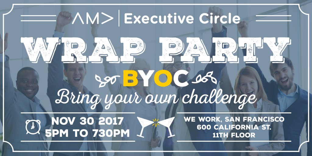 AMASanFrancisco's tweet photo. Hey Senior-Level Marketers: Don't miss our 2017 Wrap Party at @WeWork  next week. Grab your tickets: https://t.co/loSWhoEqP6 
#amasf #event #network #ama #ec #executivecircle #networking #marketing #professionals #meetup #sf #bayarea #marketersbayarea #marketers #joinus https://t.co/ftss5AQY3X