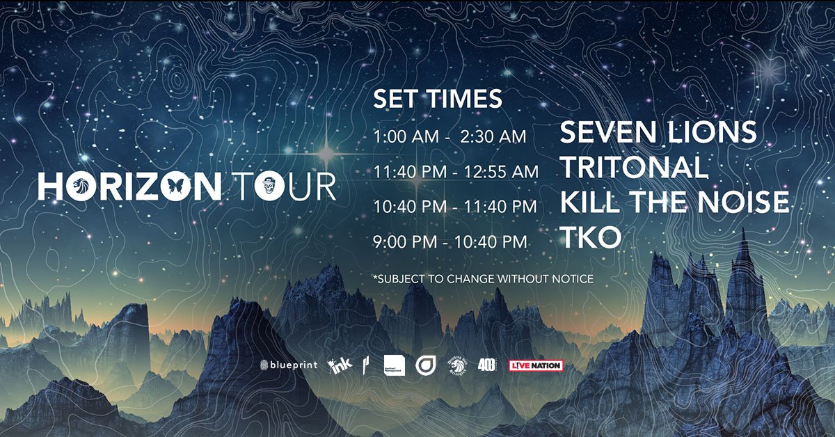 ElectricDisco_'s tweet photo. TONIGHT! Set times for #HorizonTour with @SevenLionsMusic @Tritonal &amp; @killthenoise at @thepalace_yyc - limited tickets to be released at 9 pm at the door! https://t.co/yauTpmgMAz