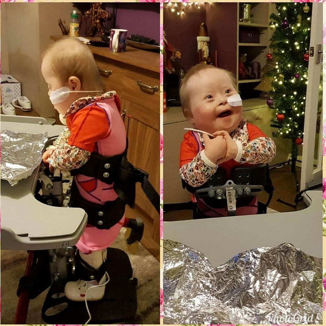 TeamMarlowe's tweet photo. Our amazing little girl stood up for the first time today! So proud ❤ #downsyndrome #t21 #lungwarrior #heartwarrior #teammarlowe https://t.co/rJoheI5iy5