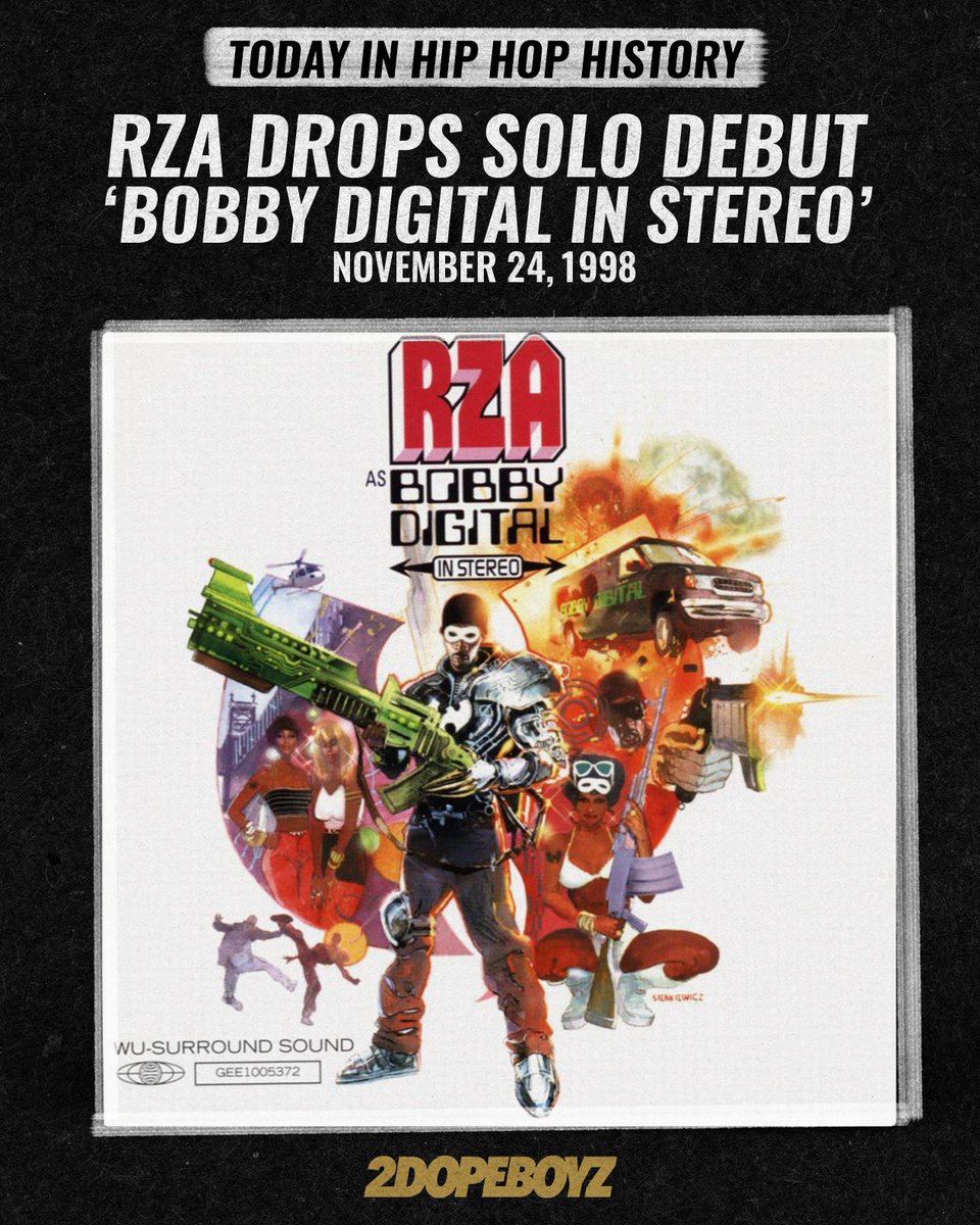 2DopeBoyz's tweet photo. On this day in 1998, @RZA made his solo debut with 'Bobby Digital in Stereo' https://t.co/AeOgnCBySW
