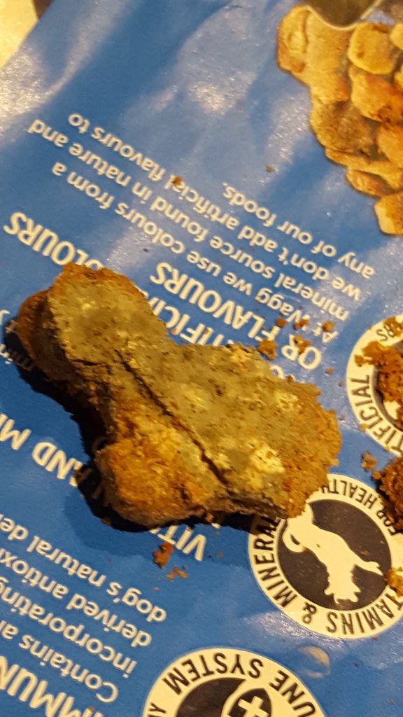 workact1974's tweet photo. @WaggFoods mouldy congealed lump of dry mix found in my dogs food! #Shocked https://t.co/S0vdu5p5iV
