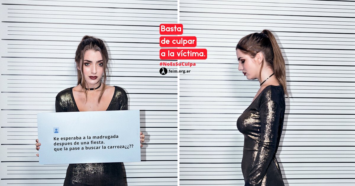 BrendaBrecher's tweet photo. #NoEsSuCulpa Campaña contra la #ViolenciaDeGénero que denuncia argumentos machistas que generan una segunda violencia, la revictimización. https://t.co/CctMPey4b9