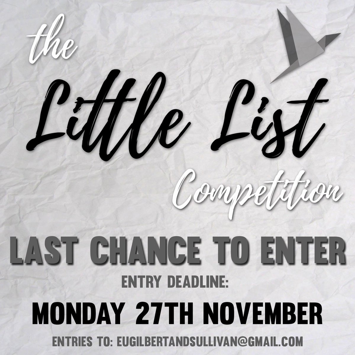 EUGandS's tweet photo. Our #LittleListCompetition is drawing to a close- make sure to submit your entries before it's too late! #EugnsMikado #Eugns50th https://t.co/kyee5rZRDh