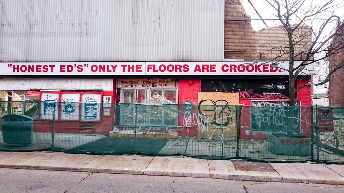 Honest Ed's demolition began earlier this month and is set to continue over the coming weeks - wp.me/phLo1-1SO. <a href="/westbankcorp/">Westbank</a> <a href="/VillageMirvish/">Mirvish Village</a> <a href="/MirvishVillage/">Mirvish Village</a>