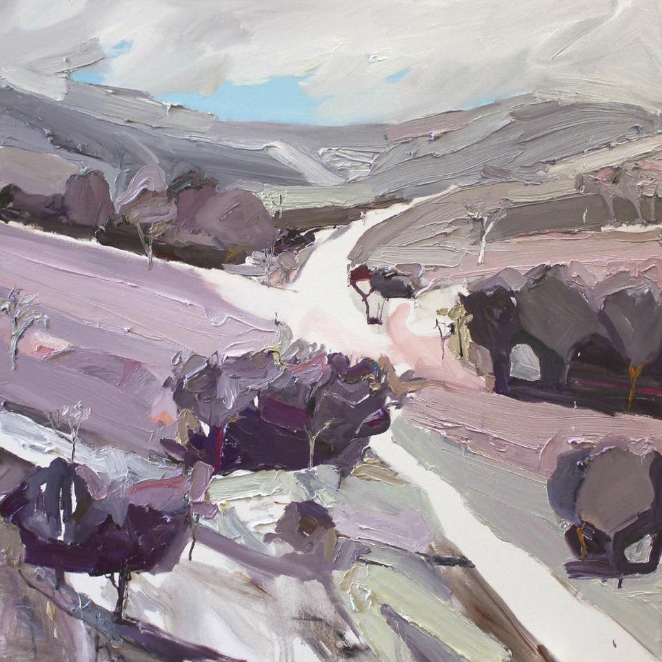 RClaremont's tweet photo. “georges plains (remembered landscapes)” 85X85, oil on canvas ...my adult’s eye is constantly drawn back to this #landscape of rolling #hills and dusky #hues ...and I am thankful for my childhood in the central west. #australian #artist #richardclaremont https://t.co/Jj8BvJpCto