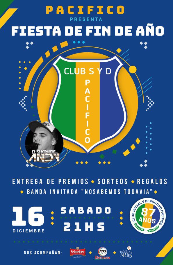ClubPacifico's tweet photo. 📣 SE VIENE UNA NUEVA FIESTA DE FIN DE AÑO 📣
¡Habrá entrega de premios, sorteos, regalos y muchas sorpresas! 🏆🏅🎁
Y cómo todos los años nos acompañará @elshowdeandy 🎹🎤
¿Te la vas a perder? 👊🏼
YA ESTÁS AVISADO 🎊🎉
#Pacífico #Tricolor #FiestaFinDeAño #ShowDelAndy https://t.co/ydVY0gr6AN