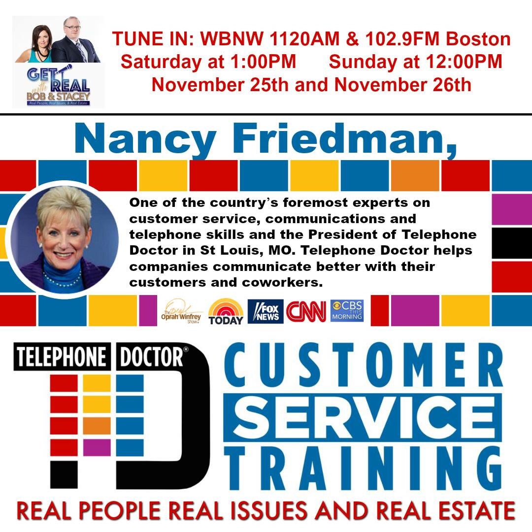getrealwithbns's tweet image. 💵 #CustomerService #CustomerServiceTraining with Nancy Friedman, President of @TelephoneDoctor. Don’t miss @getrealwithbns this weekend! 
#GetRealWithBNS #TelephoneDoctor #BlackFriday