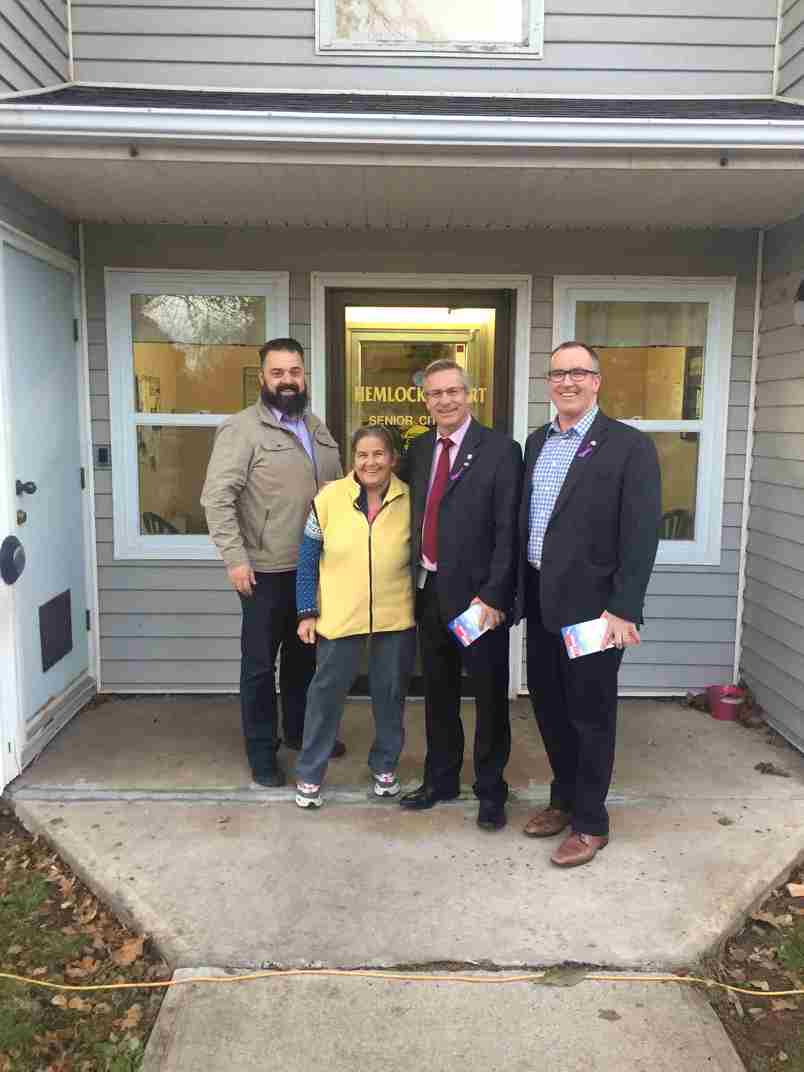 PEILiberalParty's tweet photo. Minister Robert Henderson, MLA's @ChrisPalmerD21 and @jhalperry are working with #Team @BobDoiron11 today to get the vote out today! #PEI https://t.co/z7ifKpERdu