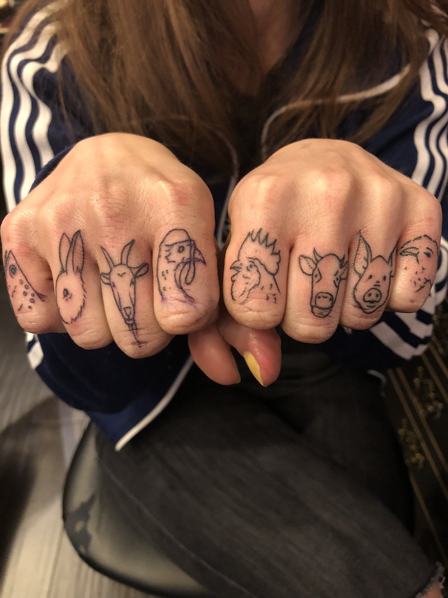 We're open for business! Stop by the shop and book your appointment today!  These rad knuckle tattoos were done on @argaankanofficial by  @artofkevinlewis ⚡️#highvoltagetattoo #knuckletattoos #animals, image size:900x1200