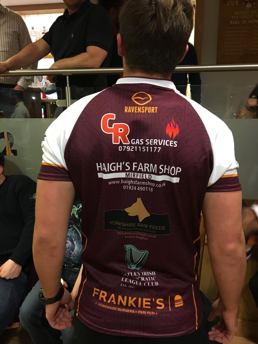 The 2018 <a href="/BatleyRLFC/">Batley Bulldogs RLFC</a> official warm up shirt. <a href="/SmiffytheBull/">EBT</a> <a href="/Frankiesburgers/">Frankie's</a> <a href="/HaighsFarmShop/">Haighs Farm Shop</a> <a href="/rivahomes/">Riva Homes</a> <a href="/henleystone1/">Henley Granite</a> <a href="/batleynash/">The Nash, Batley</a> <a href="/CellarBarBatley/">Cellar Bar</a> , Gables Cattery <a href="/ZucchiniBatley/">Zucchinirestaurant</a> and CR plumbing &amp; Raw Feeds Thank you for your support
