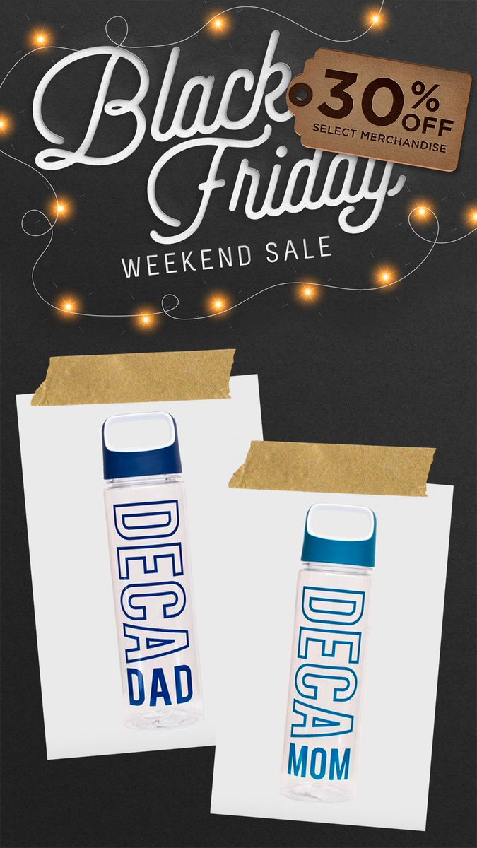 CollegiateDECA's tweet photo. Need a gift for your #DECAMom or #DECADad this holiday? Save 30% off these awesome water bottles during the #ShopDECA Black Friday Weekend Sale! Shop now at https://t.co/RIMqnNOLgB. https://t.co/ZtpKy3lkgq