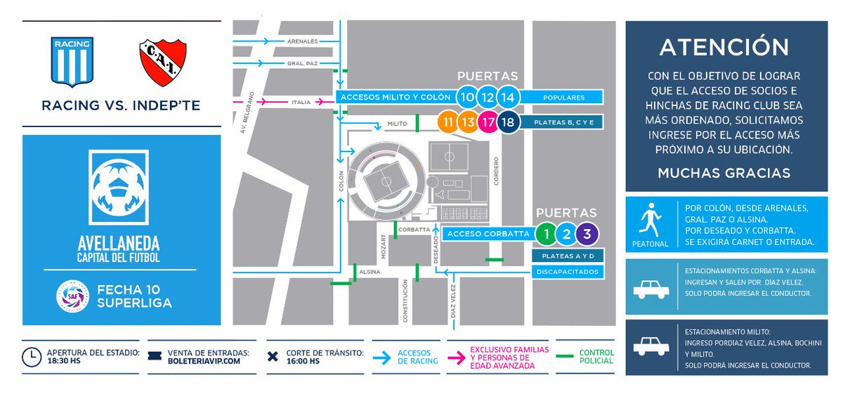 ¡¡¡ENTRADAS AGOTADAS!!!

Ya no quedan tickets para el #ClasicoDeAvellaneda.

Leé las recomendaciones para los ingresos de mañana y cómo serán los horarios de atención al socio acá: ➡️ goo.gl/dQBRdD