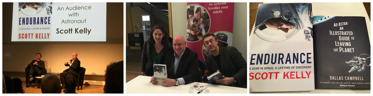 sublimestem's tweet photo. I just met an amazing astronaut!  @StationCDRKelly what an inspiration.  You certainly described your remarkable experiences, "...with humanity, humour and passion." Thank you also to @dallascampbell and @scienceoxford for a fantastic evening.  Can't wait to share with pupils. https://t.co/Z1Nt4M4Dyw