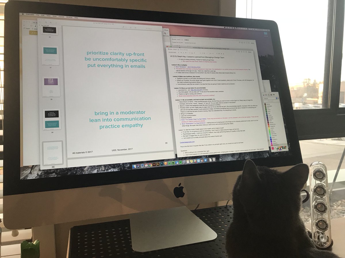 brianika's tweet photo. My cat is *really* into my notes from @steph_hay’s talk. #ui22 https://t.co/dmAYszQyrq