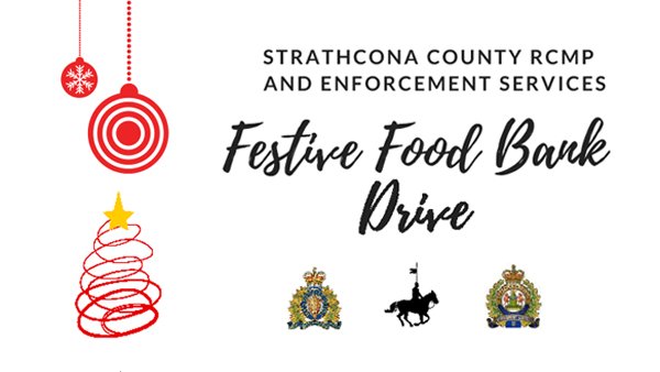 StrathcoCounty's tweet photo. Join the Festive Food Bank Drive at #strathco RCMP detachment (911 Bison Way) on Nov 26 from 11am - 2pm. Hot chocolate, mounted RCMP horses and pics with #santa #shpk #helpingeachother https://t.co/qtx2YhZs3J