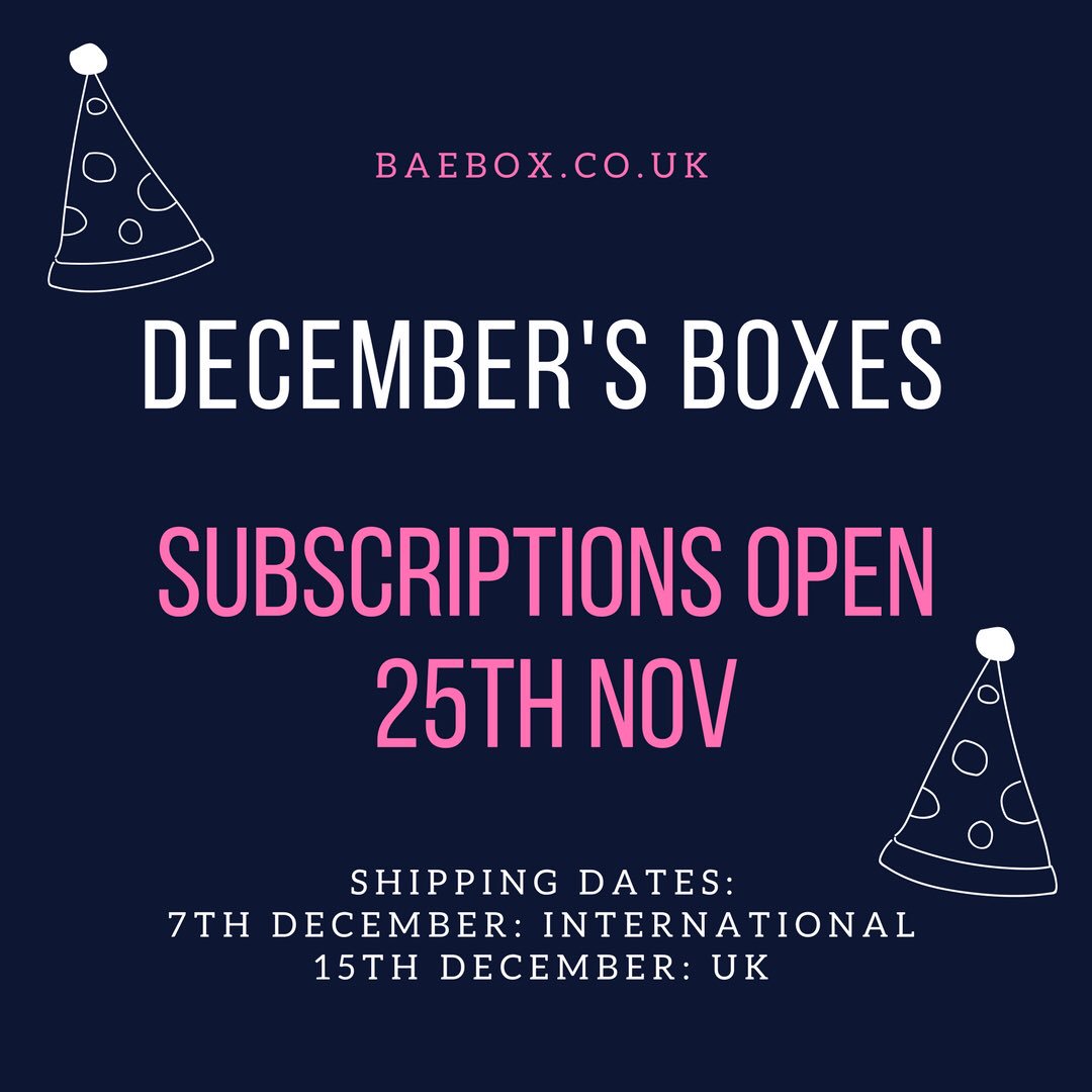 BaeboxUK's tweet photo. Subscriptions for December's boxes open tomorrow! They ship early in time for Christmas. 🌲🌲 https://t.co/i3D1JQOf5s