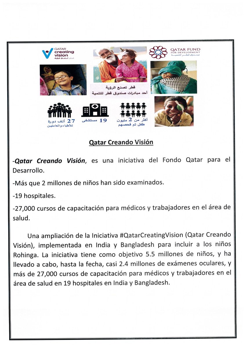 QatarEmb_MVD's tweet photo. Una ampliación de la Iniciativa #QatarCreatingVision, implementada en India y Bangladesh para incluir a los niños Rohinga. La iniciativa ha llevado a cabo, hasta la fecha, casi 2.4 millones de exámenes oculares, y más de 27,000 cursos de capacitación para médicos y trabajadores. https://t.co/ytJiTIaCo3