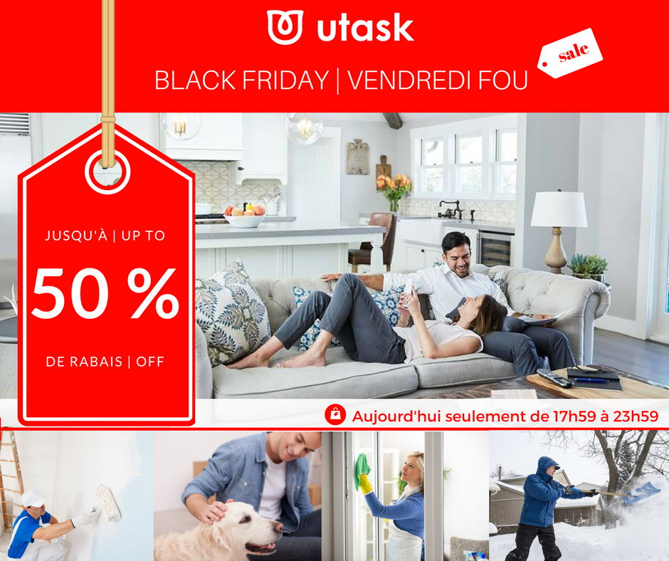 UtaskCanada's tweet photo. Vendredi Fou|Black Friday Sales Seulement aujourd'hui entre 18h-Minuit jusqu'à 50% sur tous les services! Commentez pour participer! https://t.co/zYrfZ4PLQO #blackfriday #vendredifou #sale #off #discount #rabais #vendredi #utask #servicesresidentiels #montreal #quebec #gatineau https://t.co/d9Mz4Tfmp6