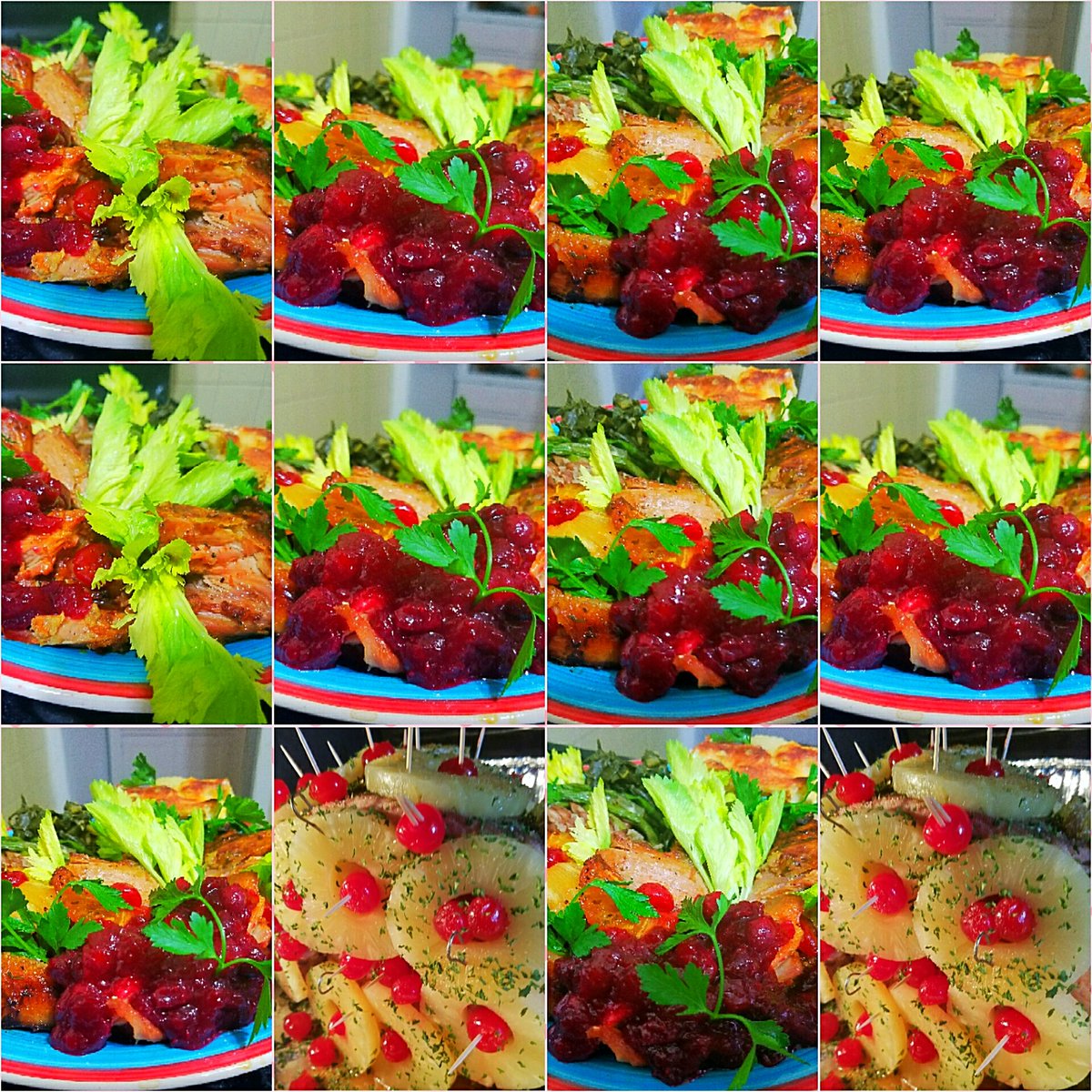 EveLkCuisine's tweet photo. #evelkcuisinebest #thanksgiving #dinnerdelights #bakedturkey #decoratedham #cramberriesauce #greens #riceandbeans #gravy #moreingredients #enjoy. https://t.co/PZlZlWQg8L