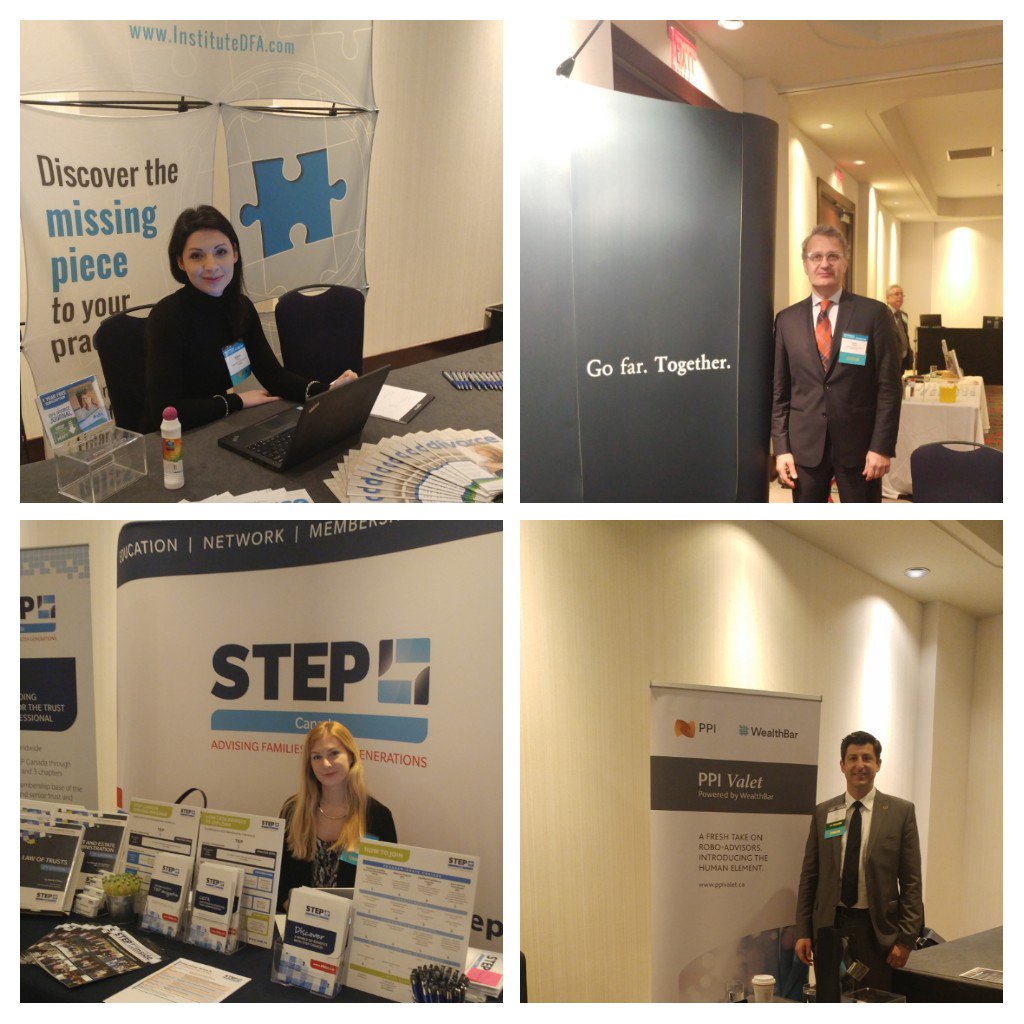 OfficialFPCan's tweet photo. Some of our awesome exhibitors at #FinancialPlanningWeek2017 in #YVR. @WealthBar @InstituteDFA STEP, Cumberland Private Wealth https://t.co/CA2Cxu1I6e