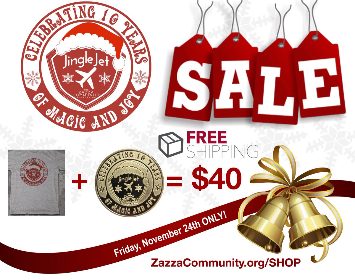 Only a few hours left! Grab #JingleJet2017 Tee+Coin for $40 delivered! 100% of proceeds benefit <a href="/ZazzaCommunity/">Zazza Community</a> Order Here> zza.fm/2hA0zQF