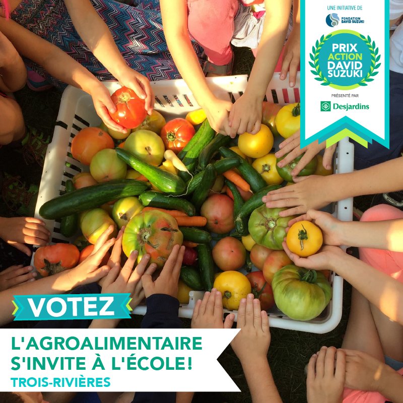 FondDavidSuzuki's tweet photo. L’#agroalimentaire s’invite à l’école : « Pour rapprocher nos enfants de l’origine des aliments et leur apprendre à se #nourrir autrement ». Aidez-les à remporter le #PrixAction et 4000$ offerts par @DesjardinsCoop ! ➡️ https://t.co/YlUlY9h0L2 https://t.co/QTOrvWiSg5