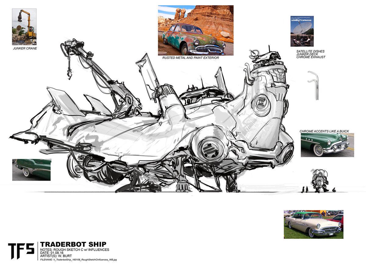 had lots of fun with some rough sketches for the junker ship that the Traderbot might fly around Earth in for TF5 