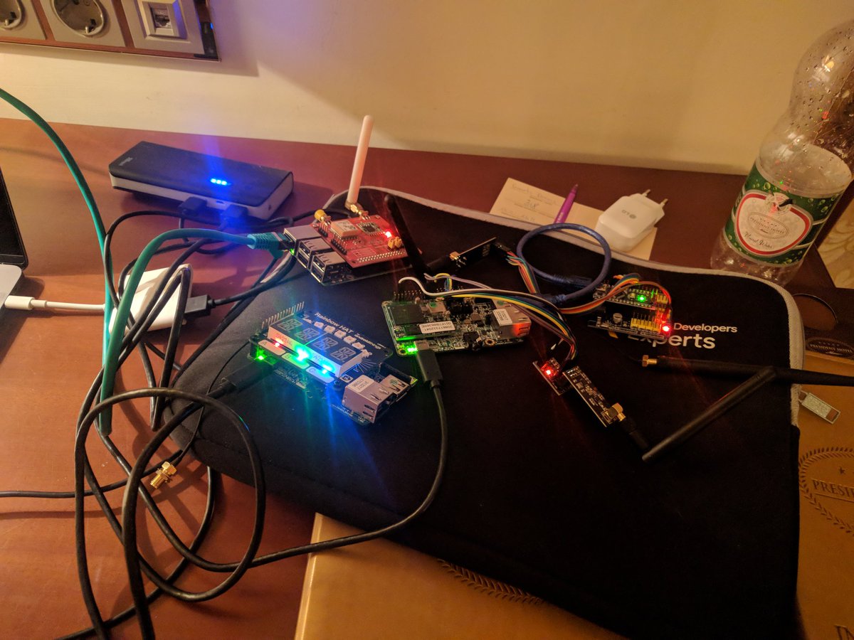 dennisgggg's tweet photo. All prepared for my presentation at #devfestby. LEDs, buzzers, RainbowHat and wireless communication #LoRa - all powered by #androidthings #gde https://t.co/sWKrDliRDB