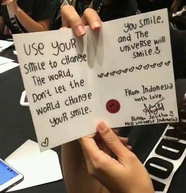 If you are hard at life. Just smile, it will be better. #MissUniverse #Indonesia