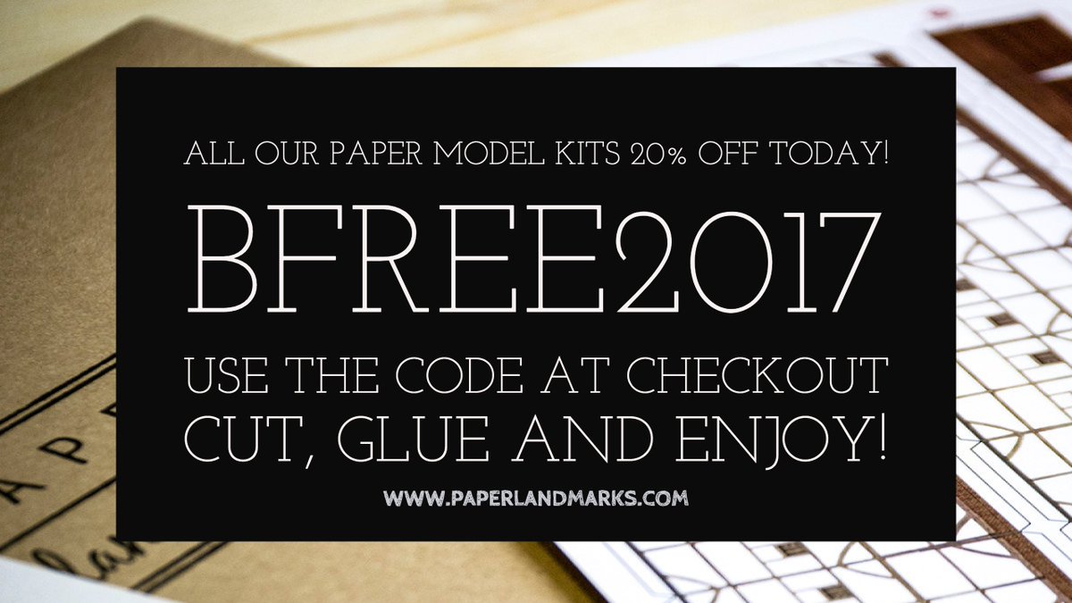 crreatecom's tweet photo. All @paperlandmarks paper model kits are 20% off this weekend! Use the code: BFREE2017 at checkout https://t.co/4kqVitt3zB . Cut, glue and enjoy! #HappyCrafting #BlackFriday https://t.co/zbwybxgJSd