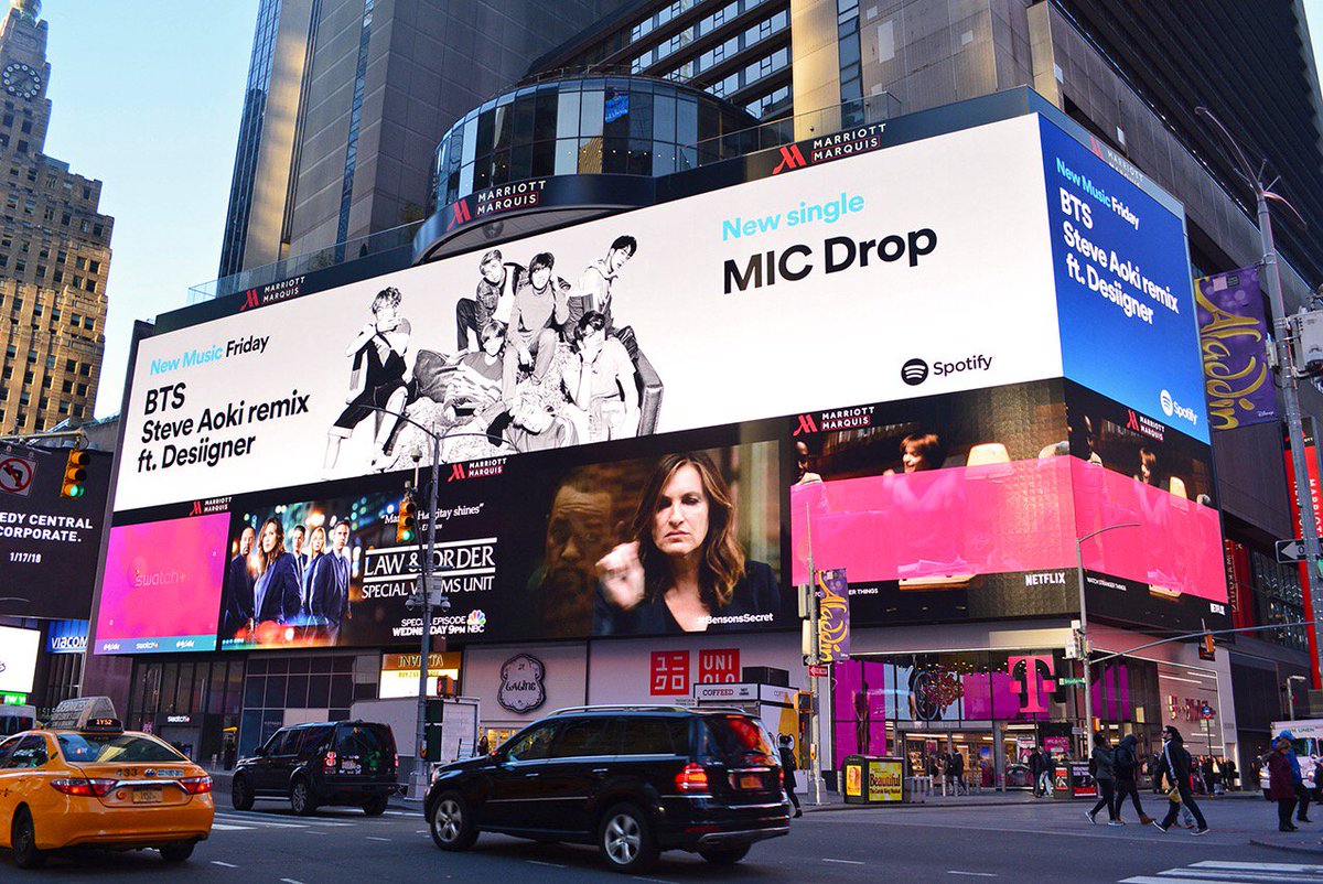 Spotted in NYC! @spotify NMF Billboard. :) Listen to new track MIC Drop remix on goo.gl/6uT3b9 now!