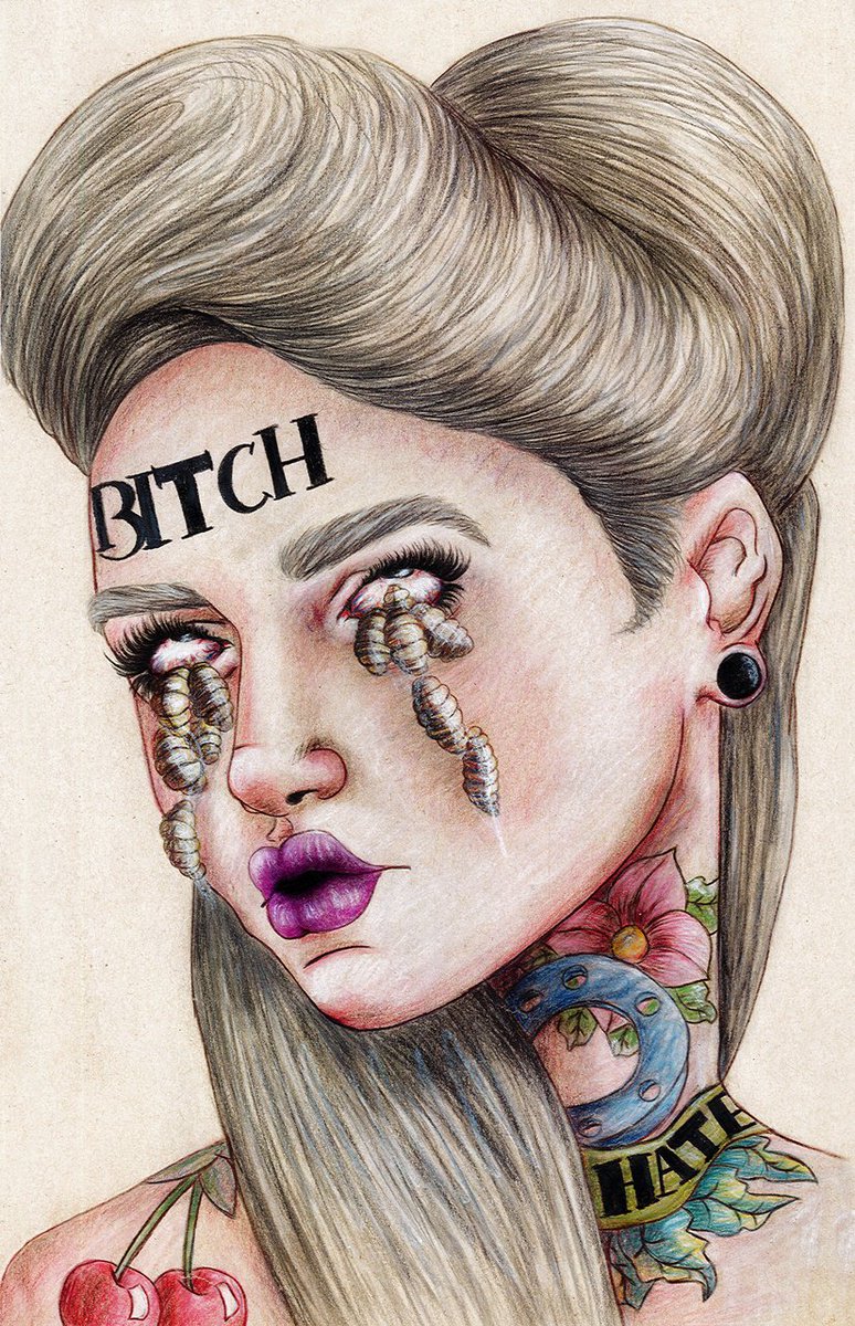 LaLocadelColor's tweet photo. La perra que llora gusanos. 
*ilustración turbo antigua* 
#illustrationart #illustration #art #artwork #color #colour #colourpop #tattoedgirl #girl #tattoo #gusanos #cry #grayhair #scifi #scifigirl #scifiart #draw https://t.co/nnUm6bmMRj