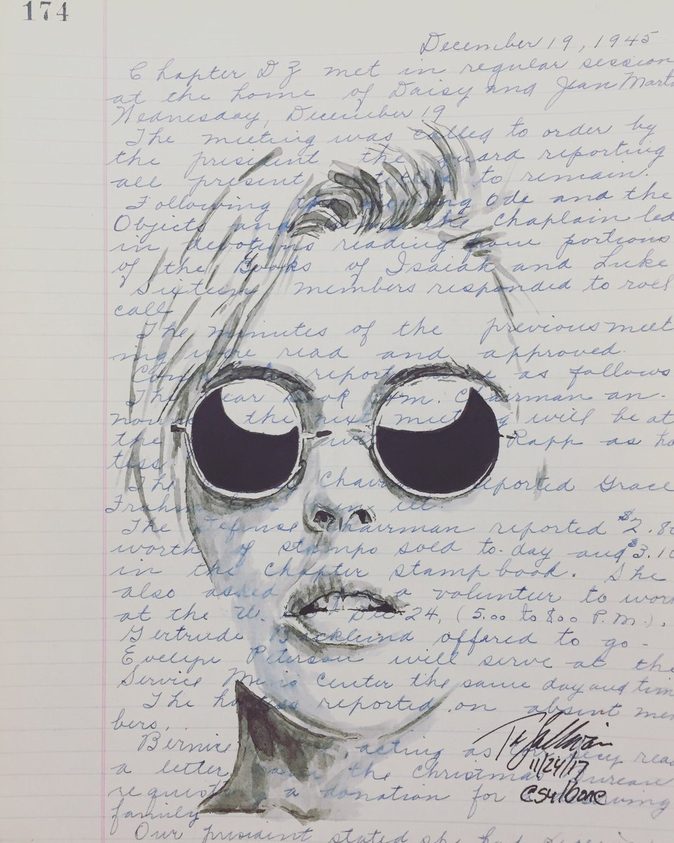 Sulbone's tweet photo. #sunglasses #impliedlines #sulbone #art #artist #draw #drawing #paint #painting #inkwash Drawn on meeting notes from December 1945 https://t.co/NayKYWtkMu