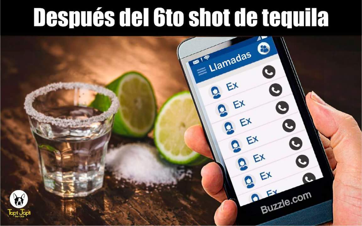 JapiTapiNic's tweet photo. Arrobeense a ese amigo que siempre llama a su ex después de sus tequilazos. 😁😁😁
Hoy mega bacanal #NoCover tequila 3x100
#TapiJapi https://t.co/KoputbB1zC
