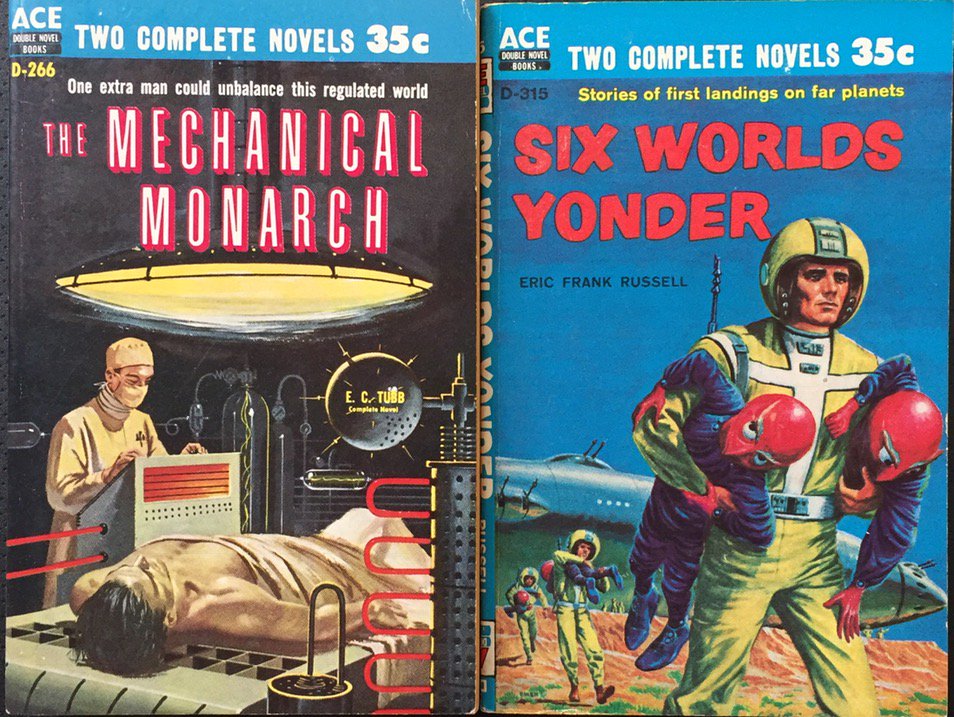 StuartKells's tweet photo. Plus these two stunners. #AceDoubleNovels #ECTubb #EricFrankRussell #Melbourne #scifi https://t.co/CQSI7KbIqw