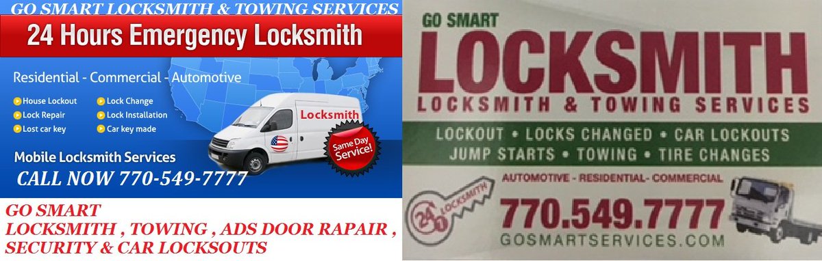 LockSmithTowing's tweet image. @RoofingService5 ,TOWING,SECURITY 
GO SMART Locksmith ,Towing , Security , ADS Door Repair &amp;amp; Car Lockouts 24 Hours In  All Atlanta Area . AUTOMOTIVE - RESIDENTIAL - COMMERCIAL. OFFICE ADDRESS: 4022 BUFORD HWY ATLANTA GA, USA . PHONE:  770- 549 - 7777