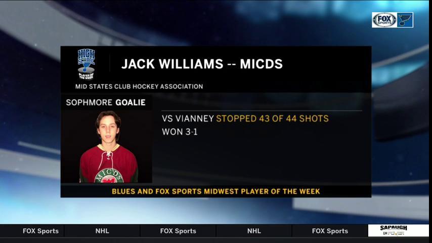 A big congrats for <a href="/MICDSAthletics/">MICDS Athletics</a> hockey goaltender Jack Williams.