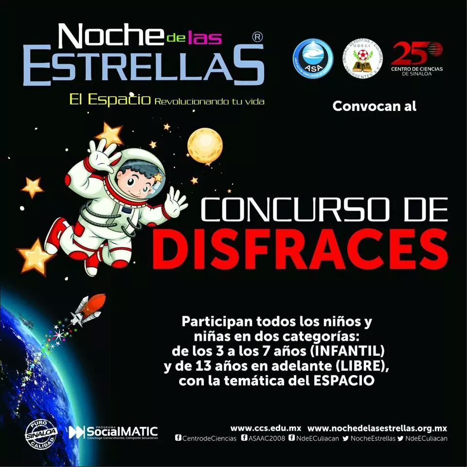 ASA_AC08's tweet photo. ¿Vives en Culiacán? acompañanos mañana en el Centro de Ciencias de Sinaloa a partir de las 4 pm en la noche de las estrellas 2017: el espacio revolucionando tu vida https://t.co/r2k7Vyw57x