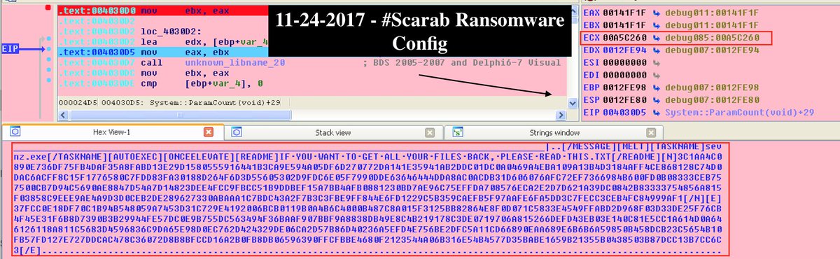 VK_Intel's tweet photo. 11-24-2017: #Scarab #ransomware -> Spam "Scanned from HP"
Notes: RunPE Packer | Config Template -> Interesting:
{[SANDBOXES],[CIS],[PINGURL],[MELT]}
Thanks: @dvk01uk
Warn victims who would try to decrypt "...you can become a victim of a scam" 😂
Config: https://t.co/yKCIRV6bmg https://t.co/Wl5oaZYpLp