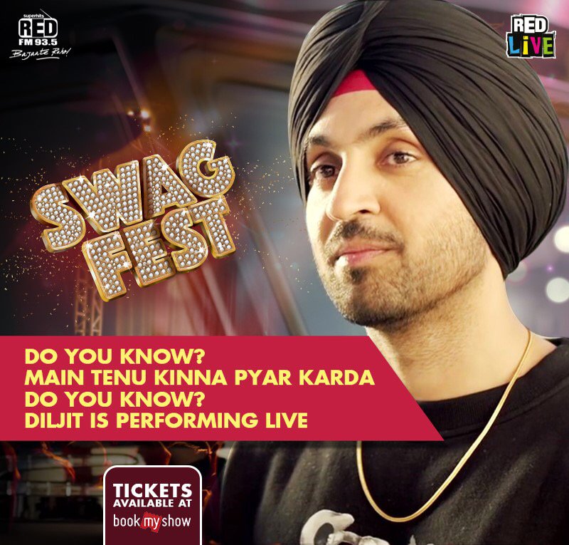 RedFMIndia's tweet photo. Be the first to get your early bird discount! Get your tickets for @diljitdosanjh Swag Fest @bookmyshow! Book your tickets Here- https://t.co/d9r57gJ2cE
#concert #Getyourswagon #PunjabiTadka #Festmode https://t.co/M9HKubmVGp