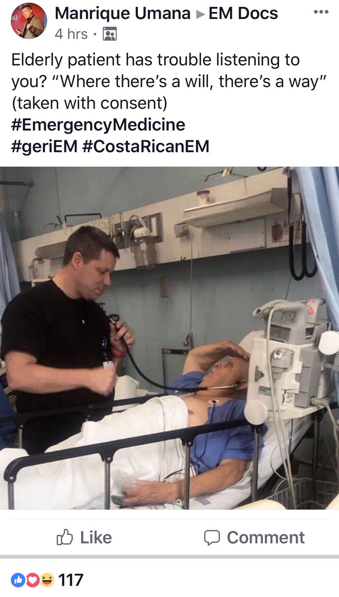 My friend Manrique Umana <a href="/umanamd/">Manrique Umana McDermott</a> demonstrates a genuinely useful purpose for the stethoscope in the ED. #FOAMed